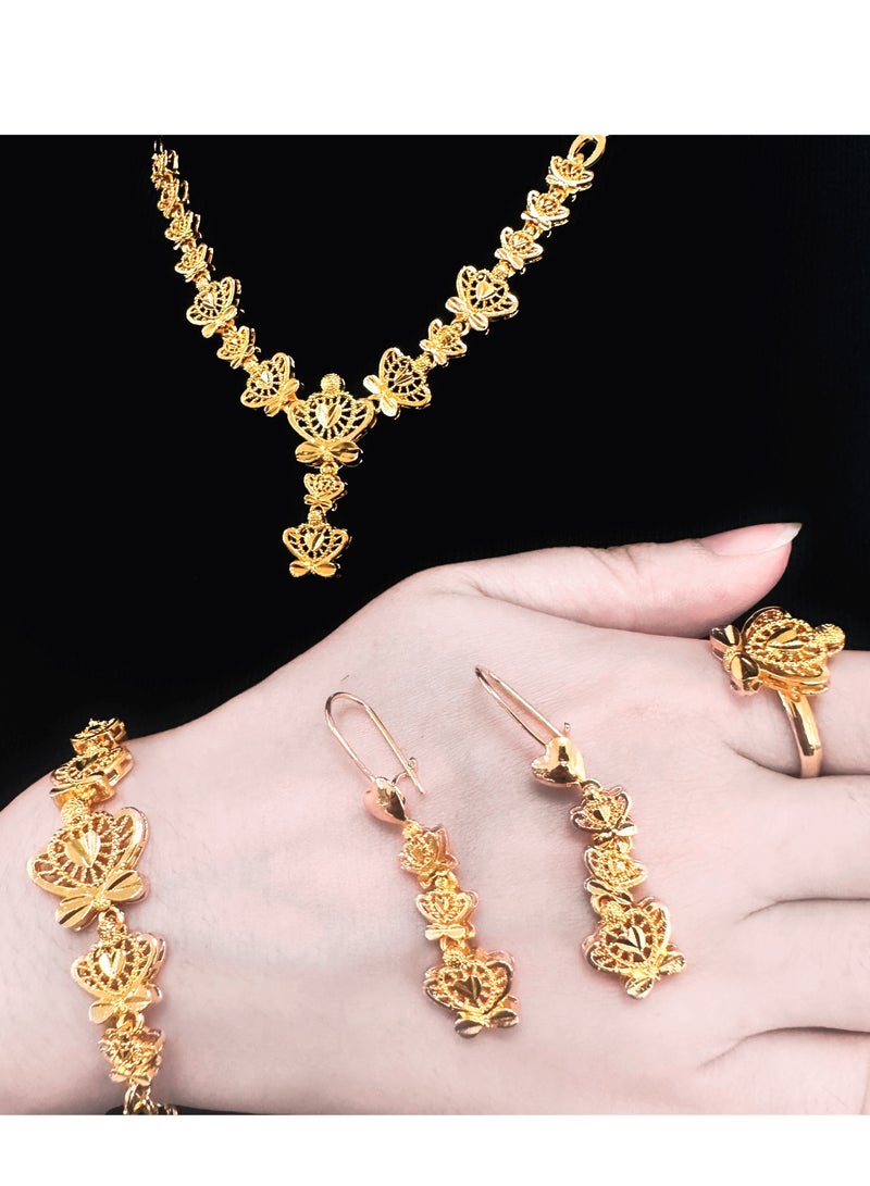 4-Piece 24K Gold Plated Wedding Jewelry Set With Necklace, Bangle, Earrings and ring - Image 5