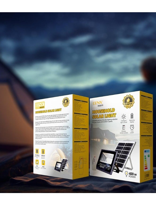 Denx - 400W Solar Light with 4000mAh Battery and COB Light IP67 Waterproof and Dustproof with Smart Remote Control - Image 1