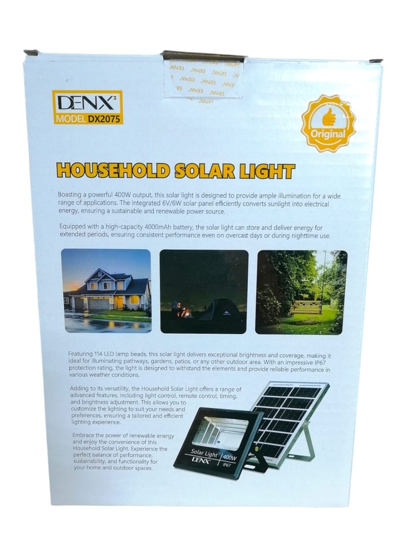Denx - 400W Solar Light with 4000mAh Battery and COB Light IP67 Waterproof and Dustproof with Smart Remote Control - Image 1