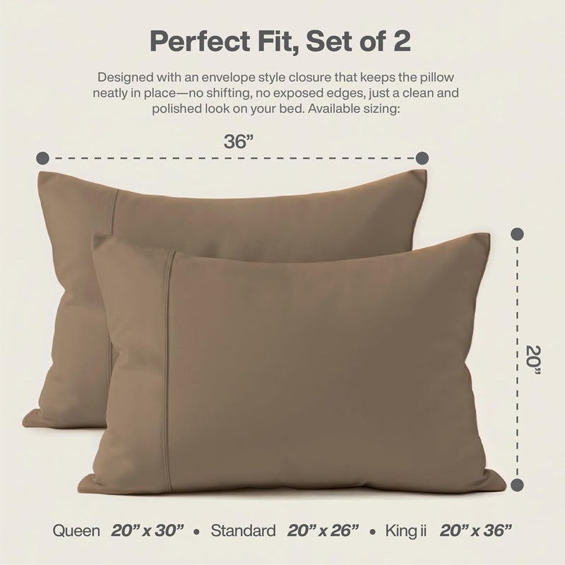 King Pillow Cases Set of 2, Cooling, Envelope Closure, Easy Care, Comfortable, Breathable Soft Microfiber, Wrinkle Free King Size Pillow Covers, 20x36 Inches, Mocha - Image 2