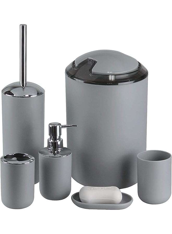 vesus Accessories Set,6 Pcs Plastic Gift Set Toothbrush Holder,Toothbrush Cup,Soap Dispenser,Soap Dish,Toilet Brush Holder,Trash Can,Tumbler Straw Set Bathroom (Grey) - Image 1