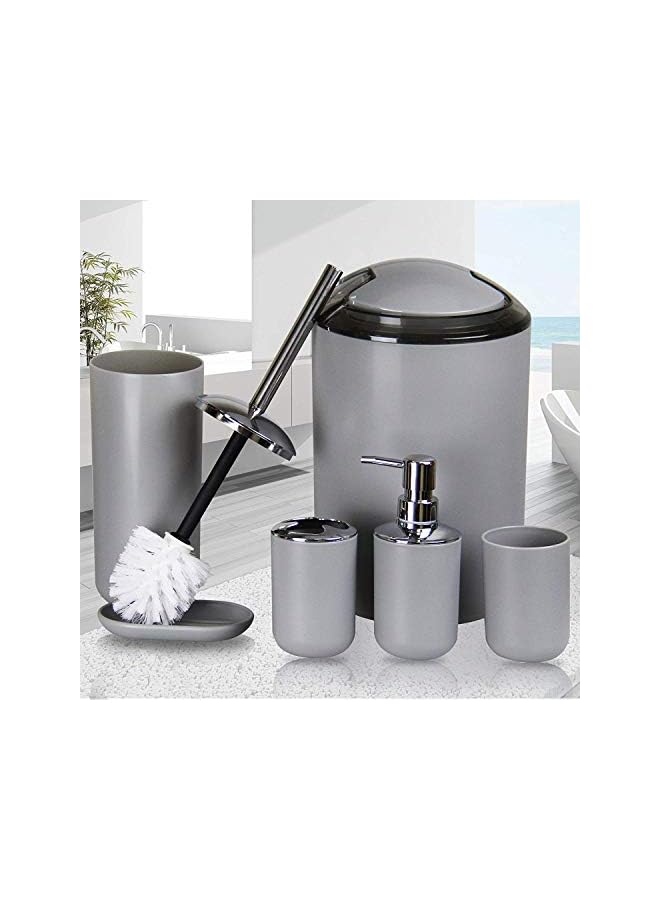 vesus Accessories Set,6 Pcs Plastic Gift Set Toothbrush Holder,Toothbrush Cup,Soap Dispenser,Soap Dish,Toilet Brush Holder,Trash Can,Tumbler Straw Set Bathroom (Grey) - Image 2