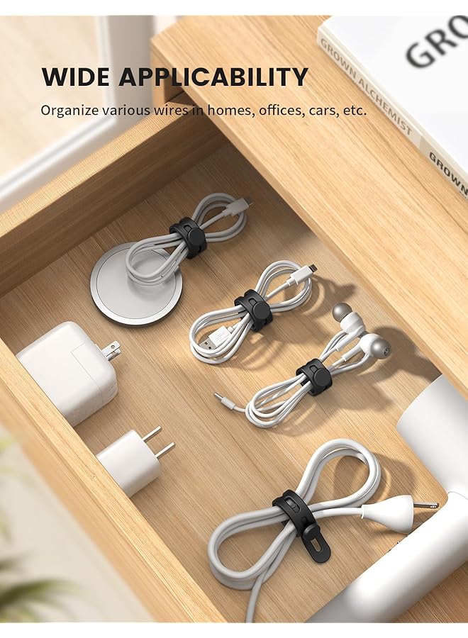erorex 10Pack Silicone Cable Ties Cord Organizer Wrap Reusable Washable Wire Ties Management With Lock Buckle Elastic Adjustable Charger Cable Strap Tie Electrical Cord Keeper For Travel - Image 4