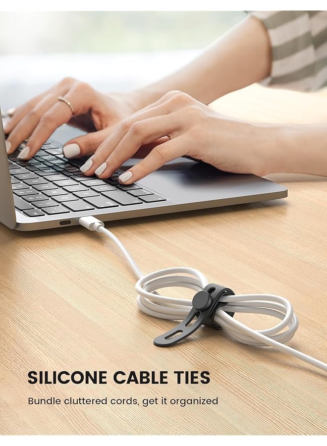 erorex 10Pack Silicone Cable Ties Cord Organizer Wrap Reusable Washable Wire Ties Management With Lock Buckle Elastic Adjustable Charger Cable Strap Tie Electrical Cord Keeper For Travel - Image 2
