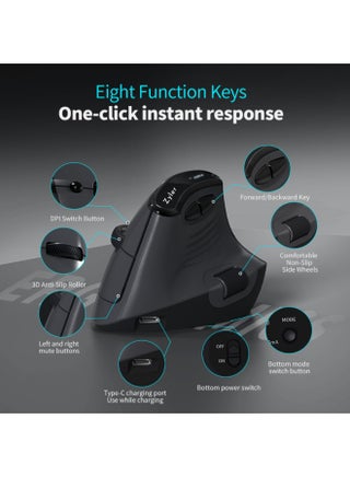 Ergonomic Vertical Mouse with Smart Display, 2.4GHz Optical Wireless Mouse, 7 Adjustable DPI (400/800/1600/2400/3200/6400/8000), Dual Scroll Wheel, 6 Buttons Wireless Mouse for Laptop, PC etc - view 2