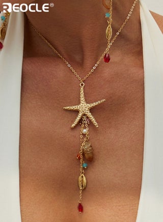 Women's Necklace Starfish Pendant Y-Shape Tassel Necklace with Natural Shell and Bead Charms Adjustable Layered Beach & Festival Jewelry - view 3