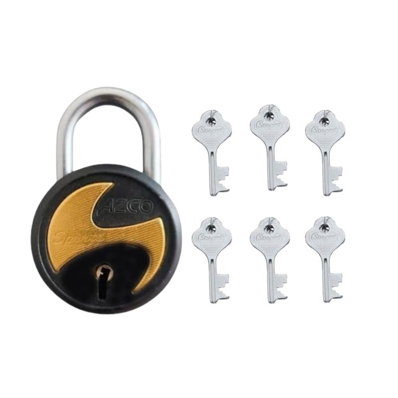 ONEPRO Azco Round Locks Multiple Keys Padlocks 52mm 65mm Steel Levers Double Locking, Strong Hardened Shackle Lock and Key for Home Door Shutter Shop Office Main Gate (6 Keys BSport 50mm Pack 1) - Image 1