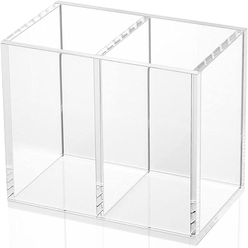 NIUBEE Acrylic Pen Holder 2 Compartments, Clear Pencil Organizer Cup for Countertop Desk Accessory Storage - Image 1