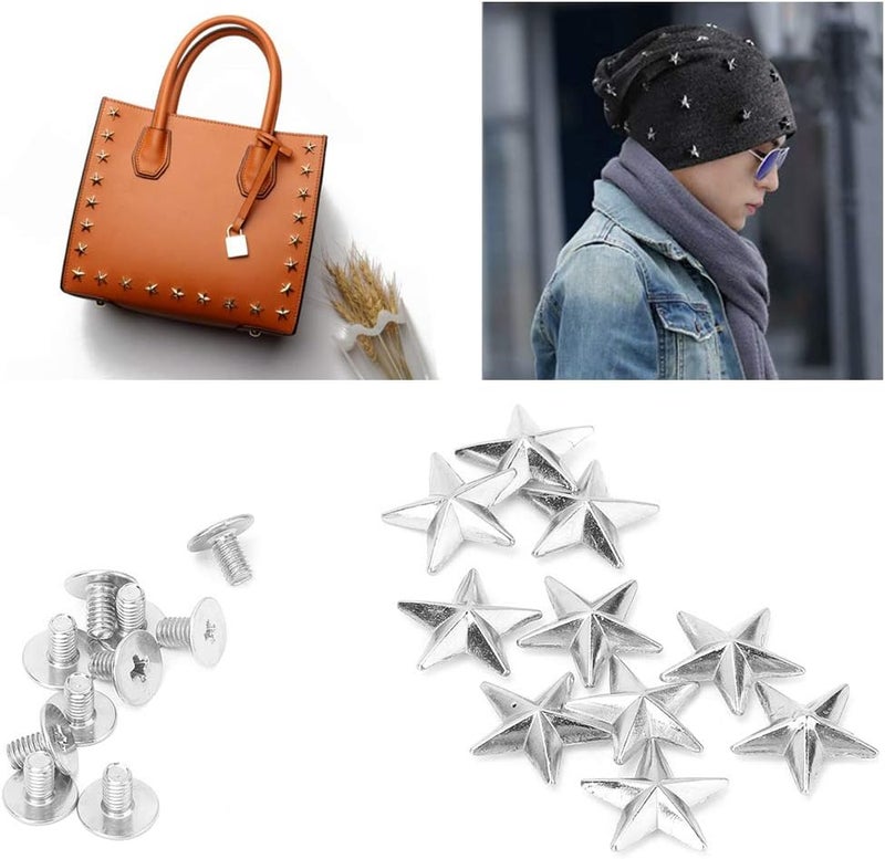 Haofy 10pcs Metal Star Rivets, Five Pointed Star Nails Garment Rivets Leather Tacks Studs and Spikes for Clothing Bags Belts Dog Collar Shoes DIY Leathercraft Craft Accessories (14mm - Image 2