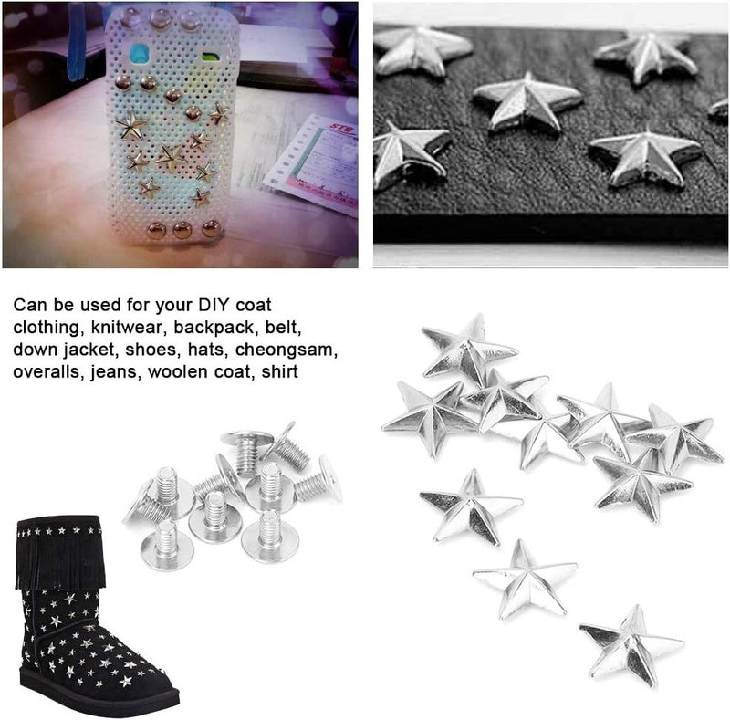 Haofy 10pcs Metal Star Rivets, Five Pointed Star Nails Garment Rivets Leather Tacks Studs and Spikes for Clothing Bags Belts Dog Collar Shoes DIY Leathercraft Craft Accessories (14mm - Image 3