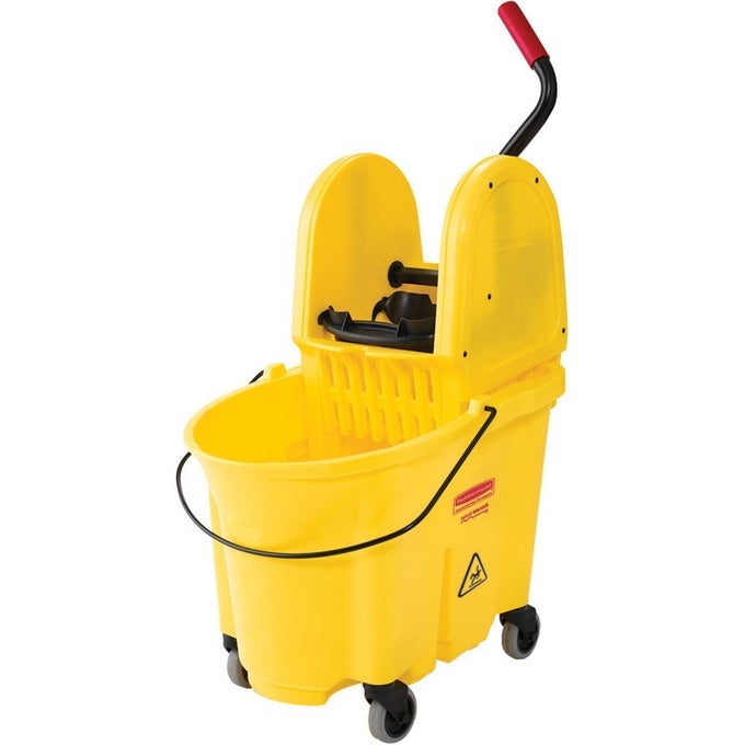Commercial Products Wavebrake 35 Qt Downpress Mop Bucket And Wringer Combo On Wheels Yellow For Professionalindustrial Heavyduty Floor Cleaning