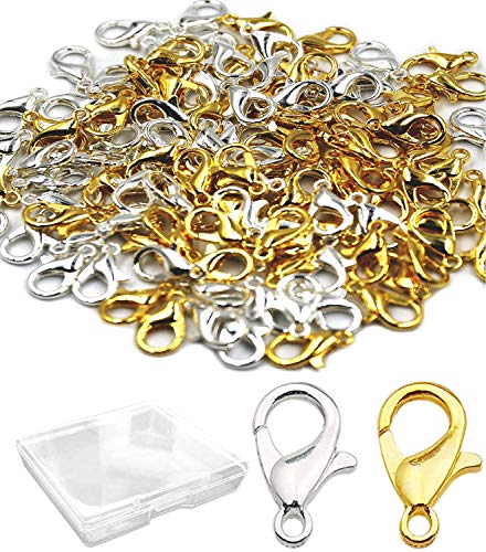 PinCute 120 Pieces Stainless Steel Lobster Claw Clasps, PinCute Silver & Gold Bracelet Necklace Clasps, Lobster Claw Clasps for DIY Jewelry Findings Making (12x7mm) - Image 2