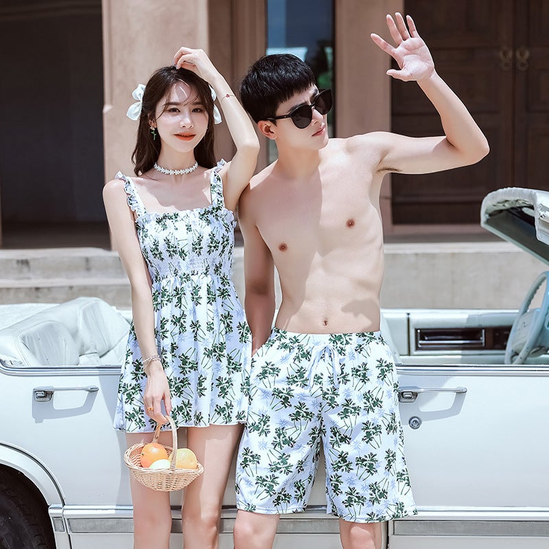 Couples Swimsuit Fashion Small Fresh Slim-Fit Slim Look Skirt Swimsuit Women'S Men'S Beach Trunks Couples Swimsuit - Image 4