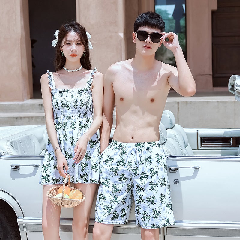 Couples Swimsuit Fashion Small Fresh Slim-Fit Slim Look Skirt Swimsuit Women'S Men'S Beach Trunks Couples Swimsuit - Image 3