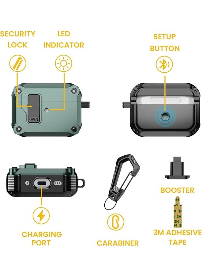 Airpods Pro Case Cover Secure Lock Olytop Armor Full Body Rugged Airpod Pro Protective Case Men With Carabiner Cool Air Pods Pro Shockproof Shell Case For Airpods Pro 2019