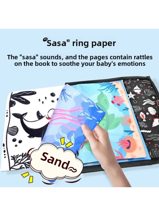 Baby Visual Stimulation Card Can't Tear Cloth Book 0-12 Months Early Education Puzzle Black And White Card Ringing Paper Toy-Colour:Black And White Dolphin  - Image 4