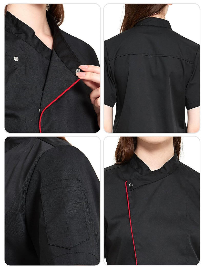 TopTie Women's Chef Coat With Contrast Piping Short Sleeve Chef Jacket - Image 5