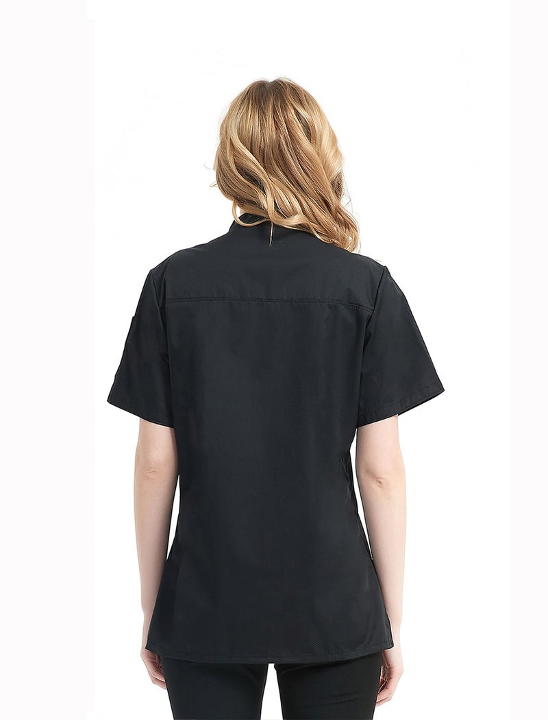 TopTie Women's Chef Coat With Contrast Piping Short Sleeve Chef Jacket - Image 4