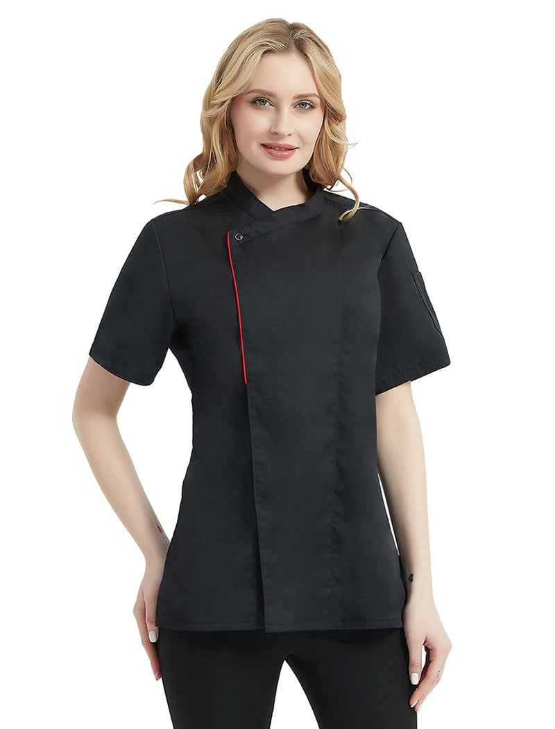 TopTie Women's Chef Coat With Contrast Piping Short Sleeve Chef Jacket - Image 1
