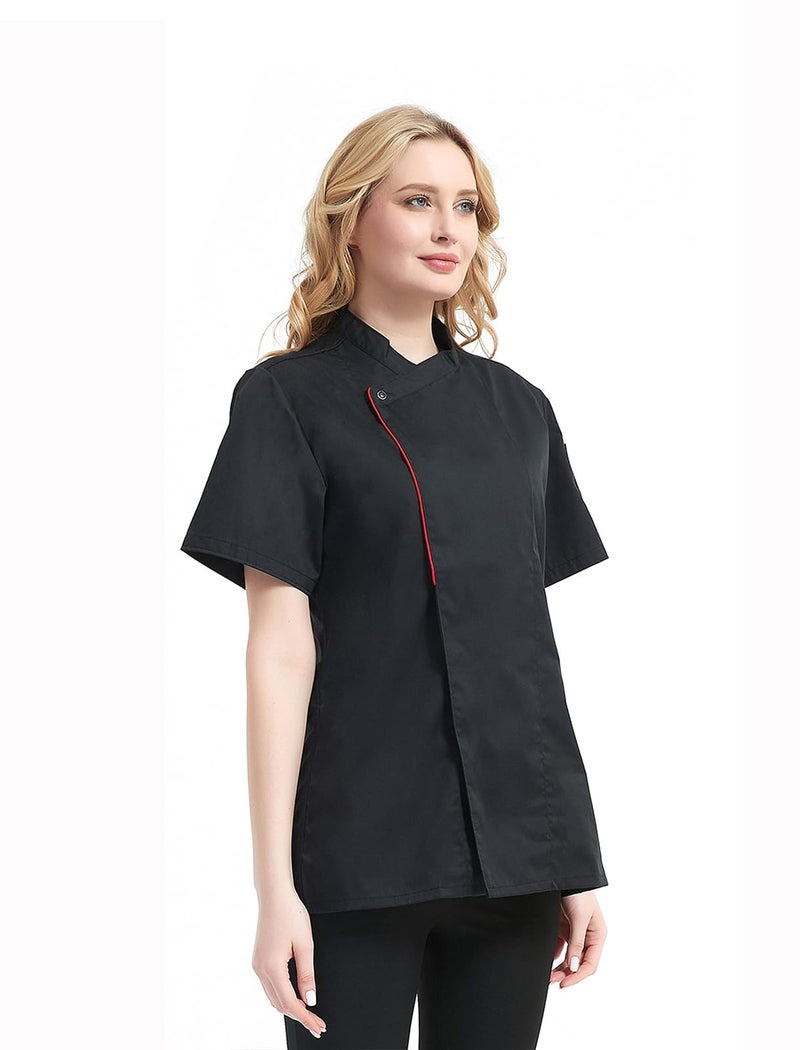 TopTie Women's Chef Coat With Contrast Piping Short Sleeve Chef Jacket - Image 3