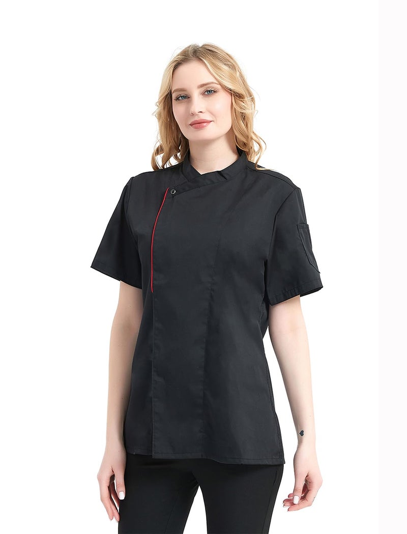 TopTie Women's Chef Coat With Contrast Piping Short Sleeve Chef Jacket - Image 2