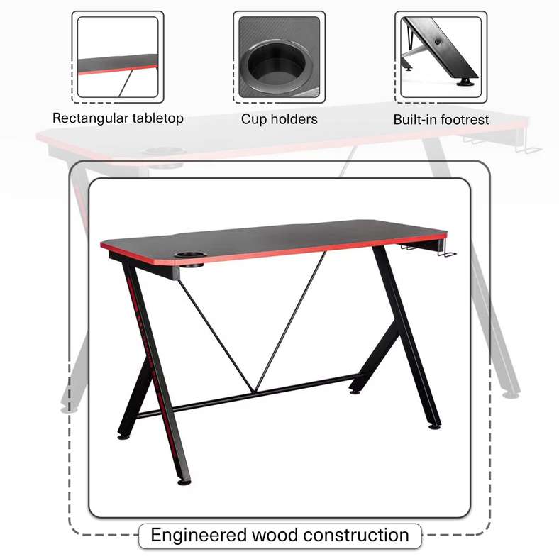 Pan Home Gaming Desk Red and Black for Gamers