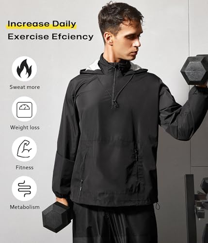 Junlan Sauna Suit for Men Sweat Jacket Long Sleeves Sweat Suit Mens Sauna Shirt for Workout Sports(Black Jacket, Small) - Image 4