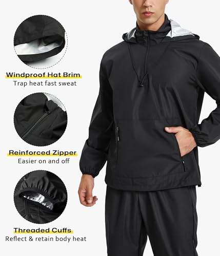 Junlan Sauna Suit for Men Sweat Jacket Long Sleeves Sweat Suit Mens Sauna Shirt for Workout Sports(Black Jacket, Small) - Image 3