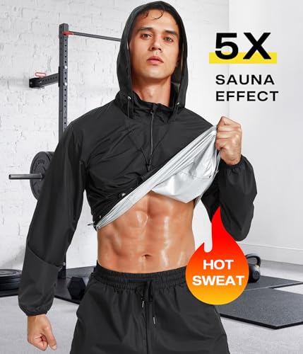 Junlan Sauna Suit for Men Sweat Jacket Long Sleeves Sweat Suit Mens Sauna Shirt for Workout Sports(Black Jacket, Small) - Image 2