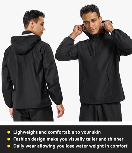 Junlan Sauna Suit for Men Sweat Jacket Long Sleeves Sweat Suit Mens Sauna Shirt for Workout Sports(Black Jacket, Small) - Image 5