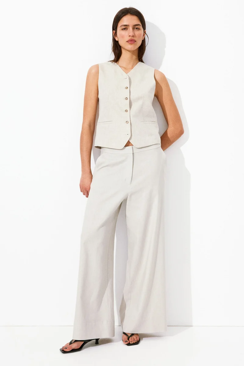 اتش اند ام بنطلون واسع من مزيج الكتان