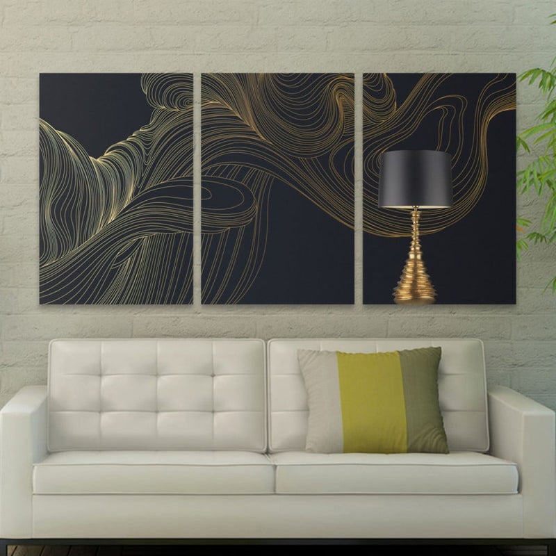 Marktna Three luxurious modern-designed canvas prints with a hollow frame, measuring (150×70), three pieces - Image 1