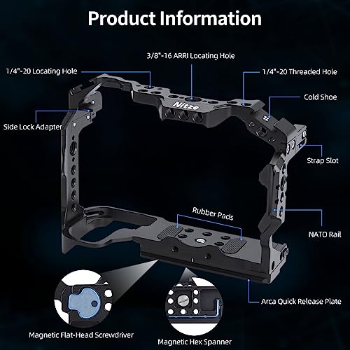 Nitze Cage for Canon R6 Mark III/ R6 Mark II/ R5 C/ R5/ R6, with Built-in Cold Shoes, NATO Rail and Arca Quick Release Plate - T-C04A - Image 3