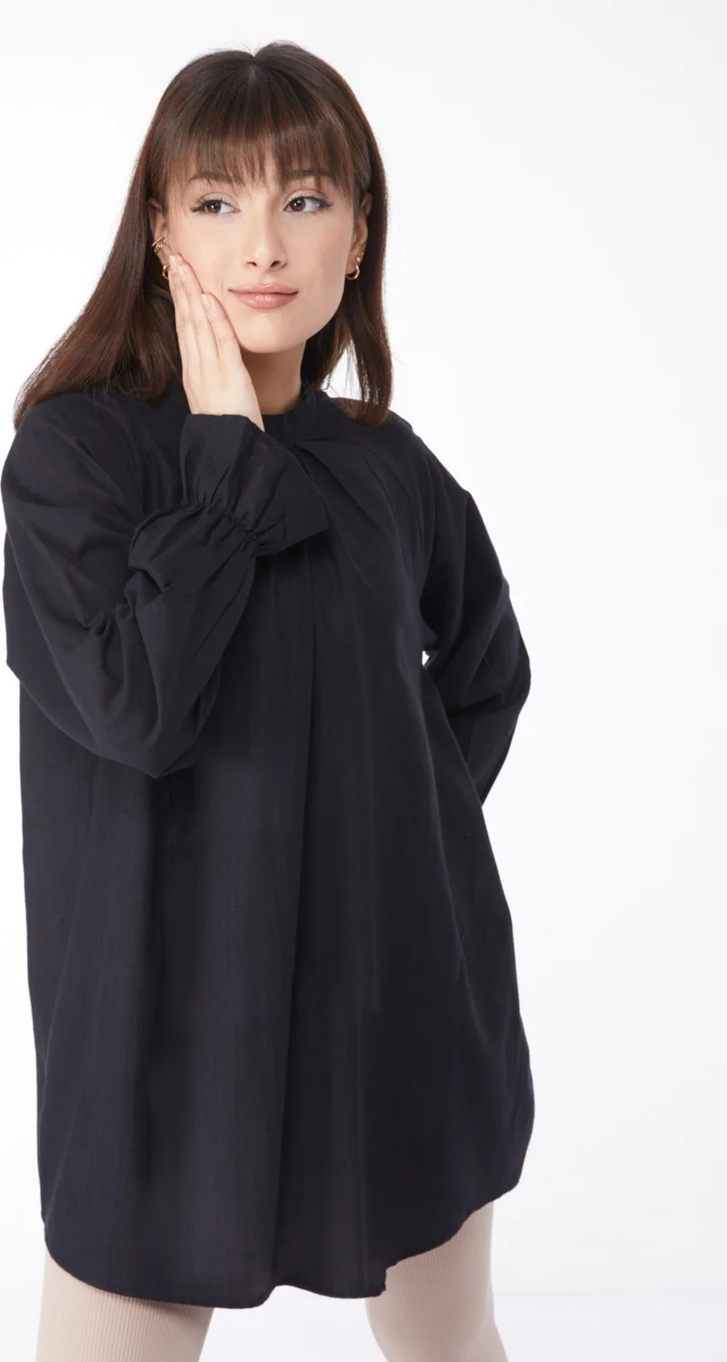 Tofisa Plain Judge Collar Women's Black Tunic - 13146
