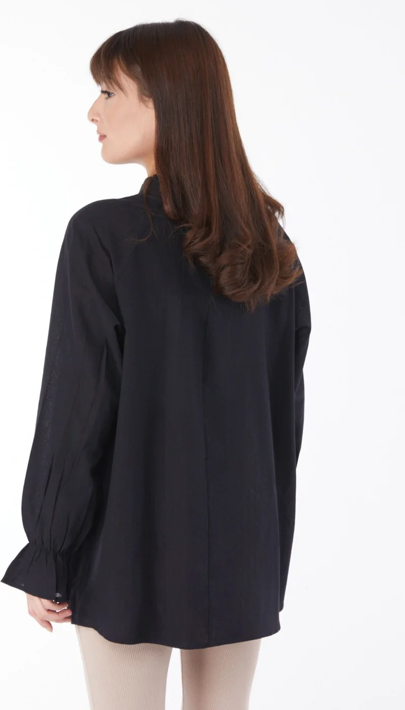 Tofisa Plain Judge Collar Women's Black Tunic - 13146