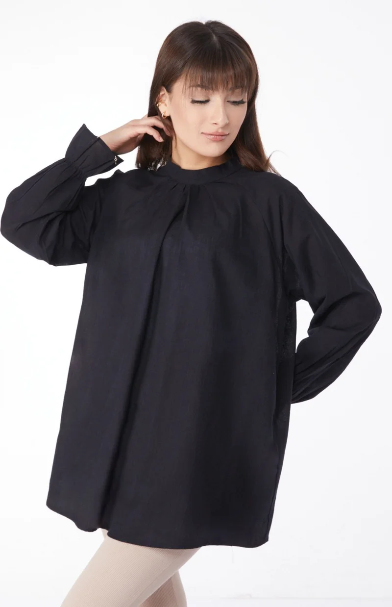Tofisa Plain Judge Collar Women's Black Tunic - 13146