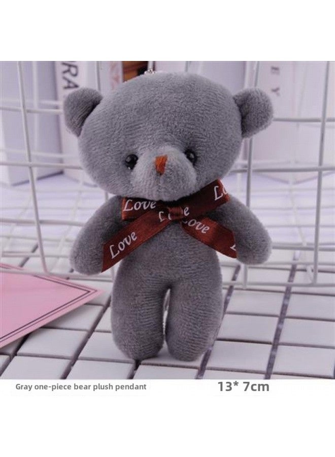 Loquat Cute Bow Tie Bear Plush Toy Pendant Conjoined Joint Bear Doll Bag Accessories Children's Small Gifts-Color:Gray-Height:13cm - Image 1