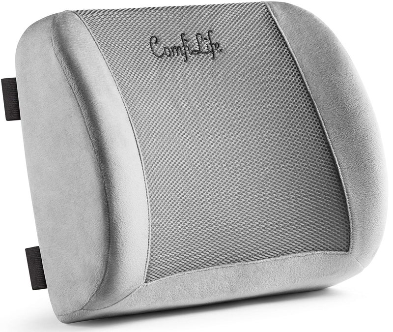 ComfiLife Lumbar Support Back Pillow Office Chair and Car Seat Cushion - Memory Foam with Adjustable Strap and Breathable 3D Mesh (Gray) - Image 1