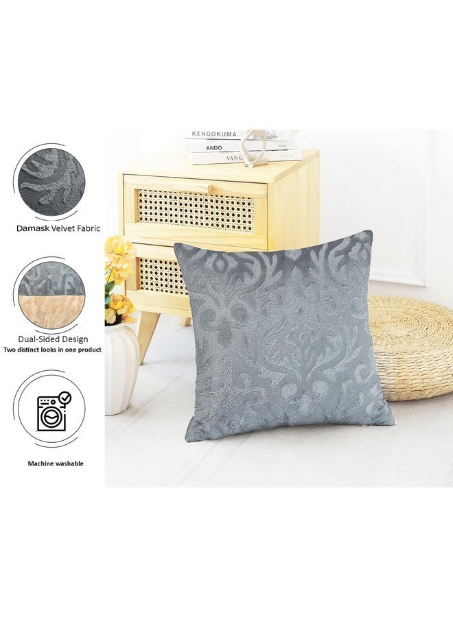 IVAZA IVAZA Velvet Decorative Reversible Cushion Cover 24 x24 Inch - Set of 5, Soft Solid Damask Square Throw Pillow Covers for Sofa, Living Room or Home Decor - 60x60 cm Grey & Beige - Image 3