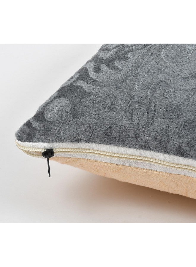 IVAZA IVAZA Velvet Decorative Reversible Cushion Cover 24 x24 Inch - Set of 5, Soft Solid Damask Square Throw Pillow Covers for Sofa, Living Room or Home Decor - 60x60 cm Grey & Beige - Image 4