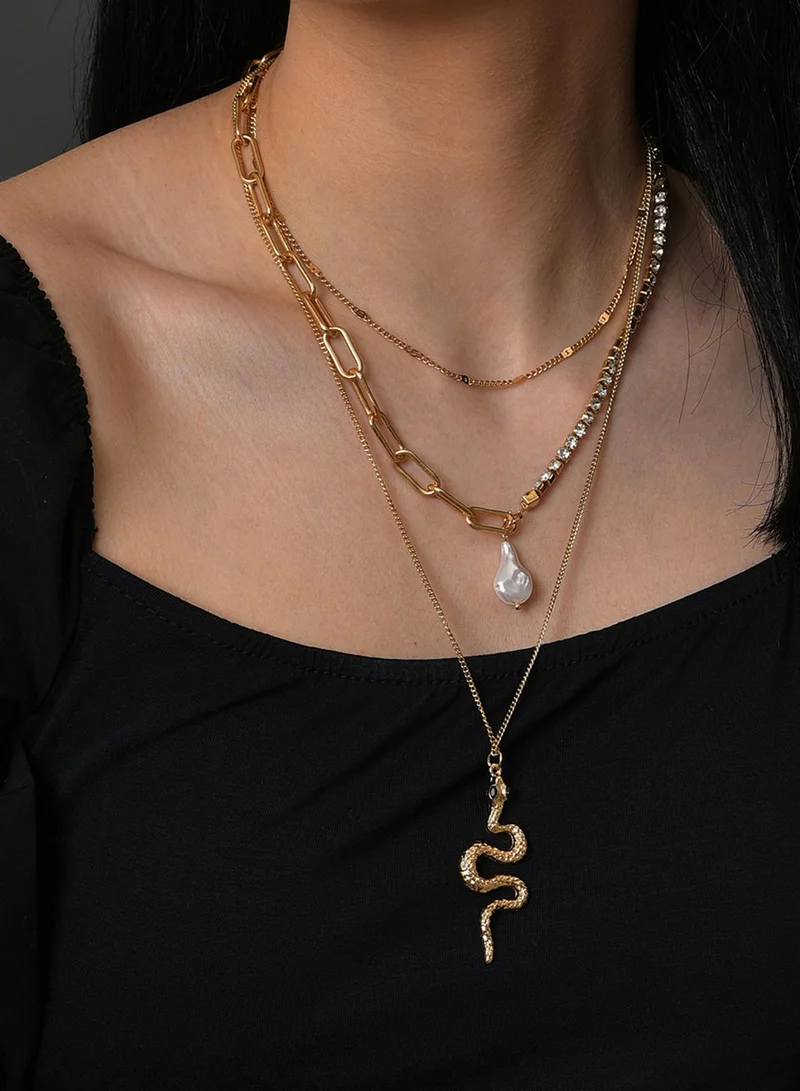 SOHI Set Of 3 Brass Artificial Necklace Jewellery