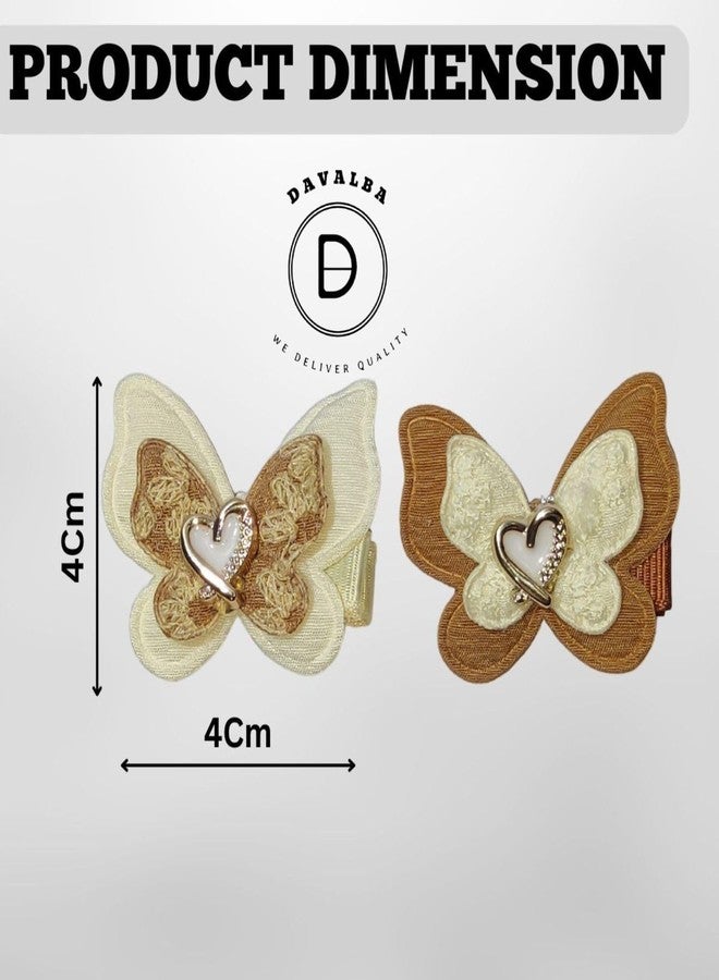 DAVALBA 2 pair of Premium Brown & Off-White Butterfly Shape Hair Clip with decorative element Hair Accessories For Women And Girls , Butterfly claw clip hair clutcher for women (pack of 4, Color:Brown & Off-White) - Image 3