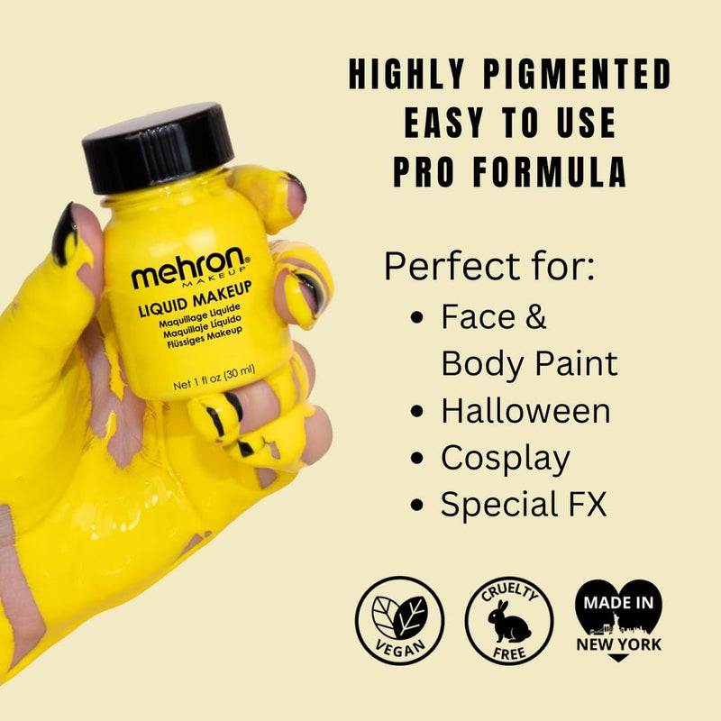 Mehron Makeup Liquid Makeup | Face Paint and Body Paint Perfect for Halloween, Cosplay I Air Brush Compatible Body Paint(1 oz) (YELLOW) - Image 2
