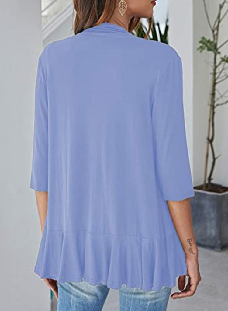 Loquat Autumn New Solid Color Seven-point Sleeve Lotus Lace Up Cardigan Coat  - Image 2