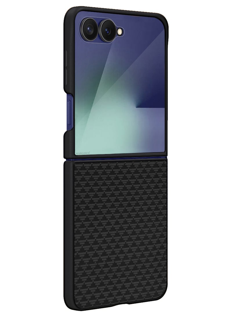 CATANES Kevlar Case for Samsung Galaxy Z Flip 7 - Ultra Thin and Light Carbon Fiber Texture Printing - Slim Anti-Scratch Phone Cover With Front Built-in Screen Protector - Black - Image 5