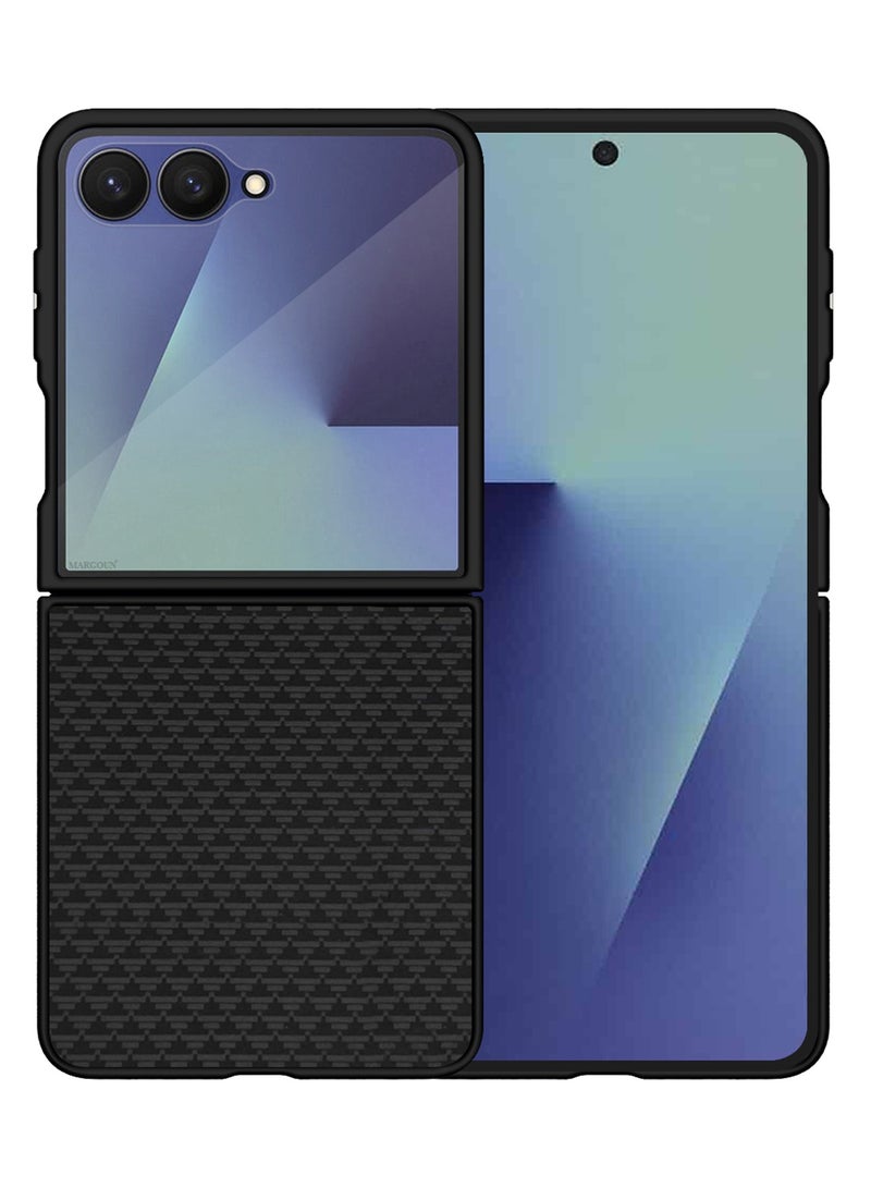 CATANES Kevlar Case for Samsung Galaxy Z Flip 7 - Ultra Thin and Light Carbon Fiber Texture Printing - Slim Anti-Scratch Phone Cover With Front Built-in Screen Protector - Black - Image 4