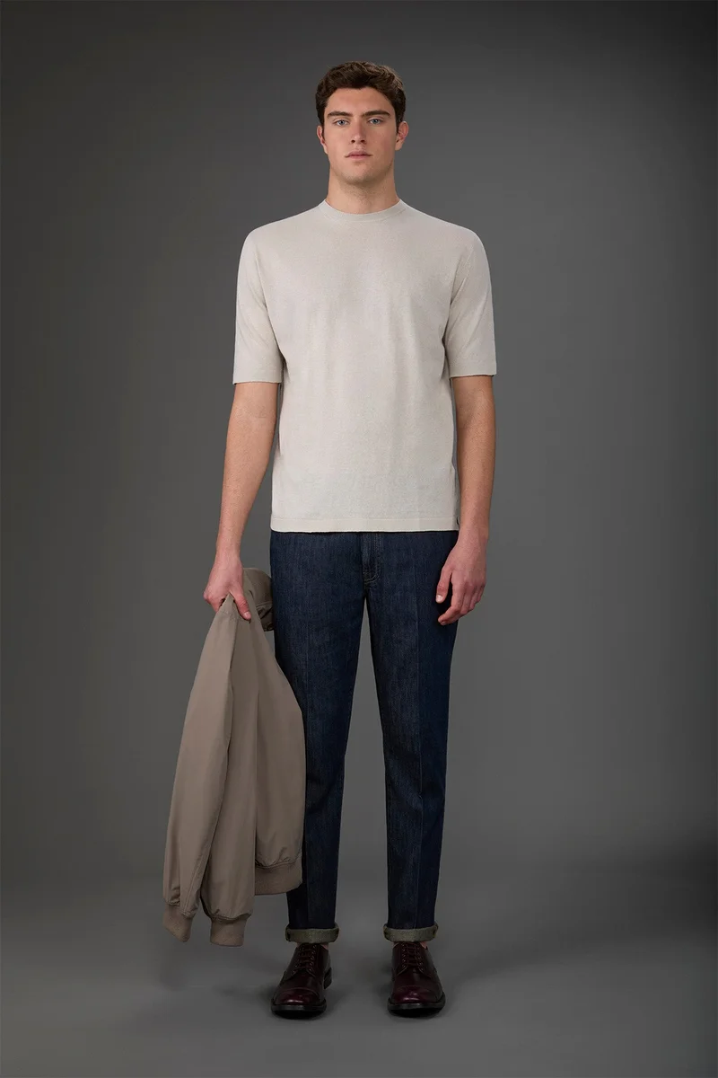 Men's 100% cotton crepe knitted T-Shirt with short sleeves - Ice