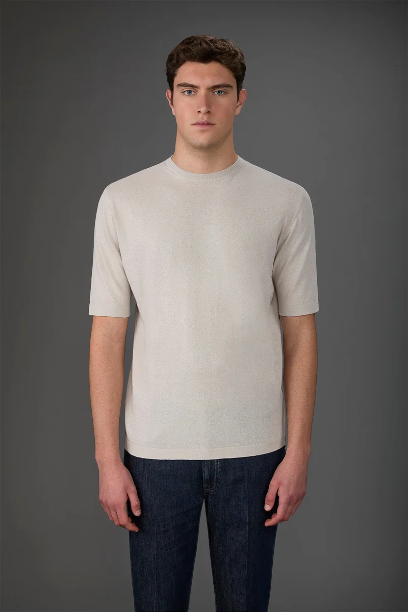 Doppelganger Beige Men's 100% cotton crepe knitted T-Shirt with short sleeves - Ice for Men | Best Price UAE