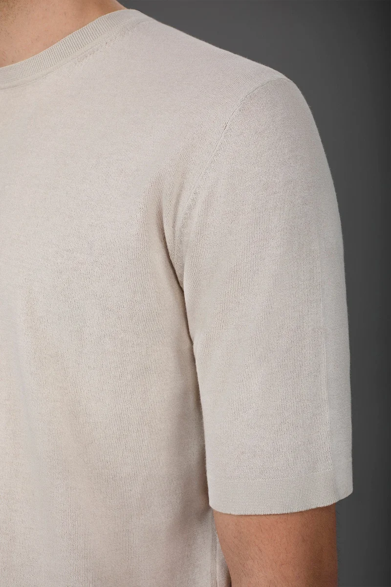 Doppelganger Beige Men's 100% cotton crepe knitted T-Shirt with short sleeves - Ice for Men | Best Price UAE