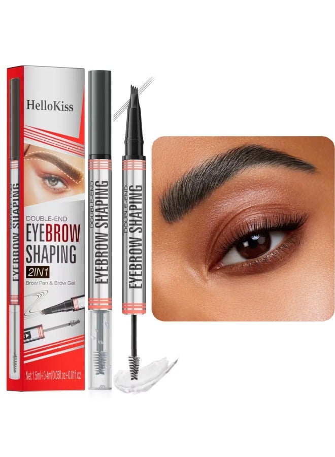 HelloKiss أداة تشكيل الحواجب ذات الطرفين 2 في 1 قلم حواجب برأس 4 نصائح وجل حواجب شفاف - Image 1